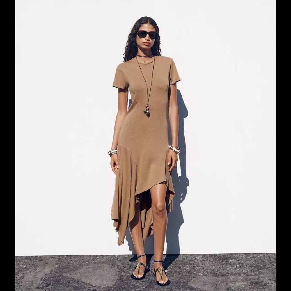 Zara, dark tan, asymmetric washed dress, M